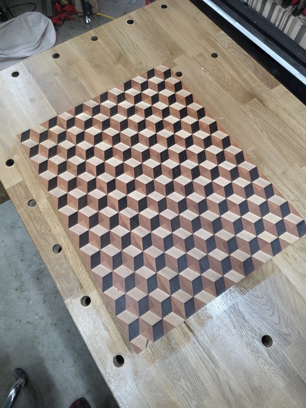 Handcrafted WENGE/CHERRY/MAPLE 3-D End Grain Cutting Board gallery