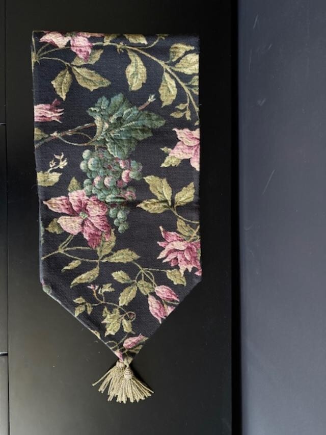12 x 70" LONG JACQUARD TABLE RUNNER IN GRAPE/FLORAL DESIGN WITH TASSEL gallery