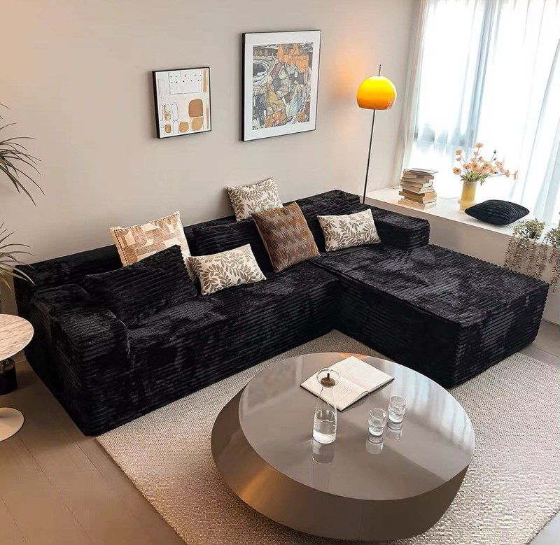 Modern L-Shape Sectional Couch Black Fabric Deep Seat Comfort No Assembly gallery