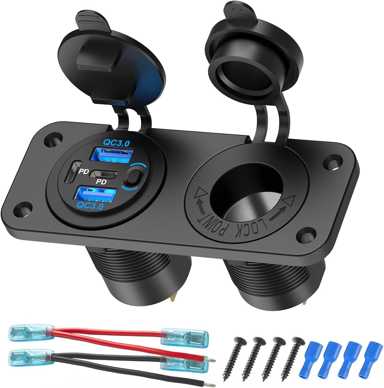 4 Port 12V USB Outlet Marine Switch Panel 12 Volt Plug, Dual PD30W and Dual QC18 gallery
