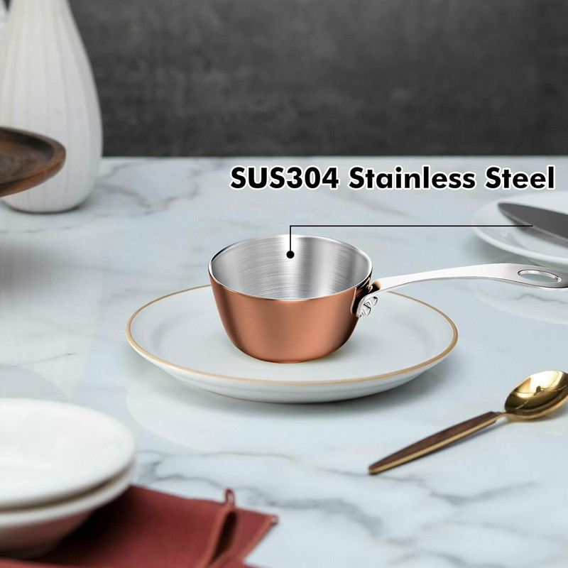 Macevia Mini Sauce Pan,Copper Stainless Steel Butter Warmer Small Pot with Handl gallery