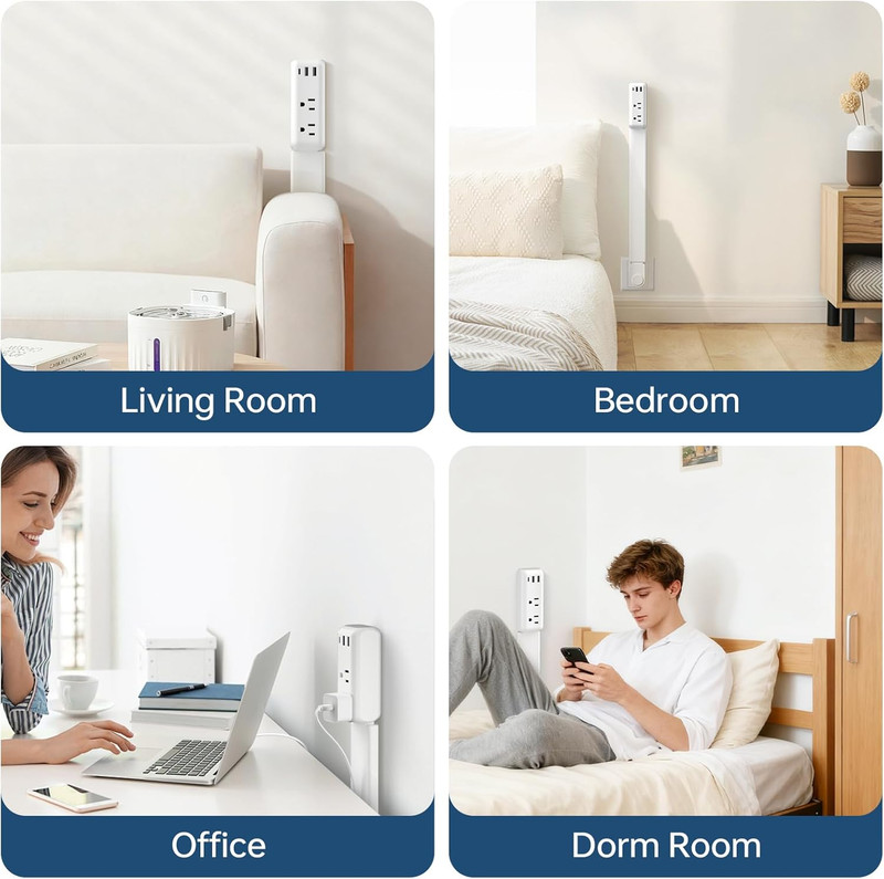 Electrical Outlet Extender with 2 AC Outlets, 2 USB-A, 1 Type-C, Rotates 180°, E gallery