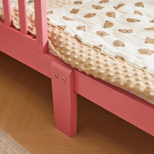 Classic Pink Toddler Bed Frame Solid Pine Wood Children's Bed w/ Rails for Girls gallery