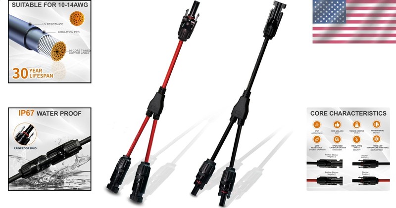 Solar Panel Y Branch Connectors, Upgraded MC4 Adapter Cable, 1 Pair Wire Plug... gallery