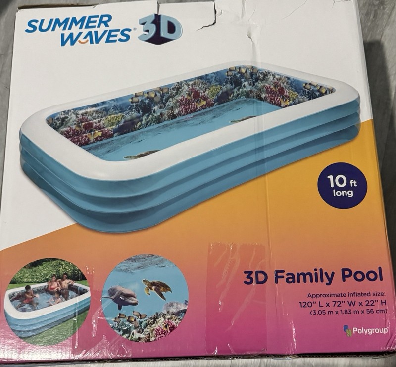 Summer Waves 3D Action Inflatable Pool 6'3"x3'6"x18" 110 Gal with 3D Goggles gallery