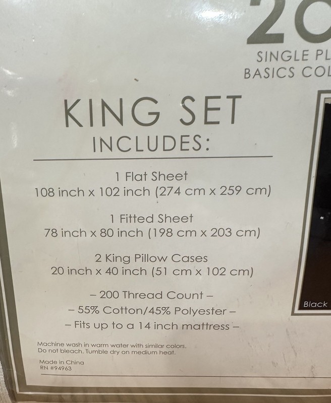 Macy’s 200 Thread Count 4 Piece Bed Sheet Set in Black King Cotton Rich gallery