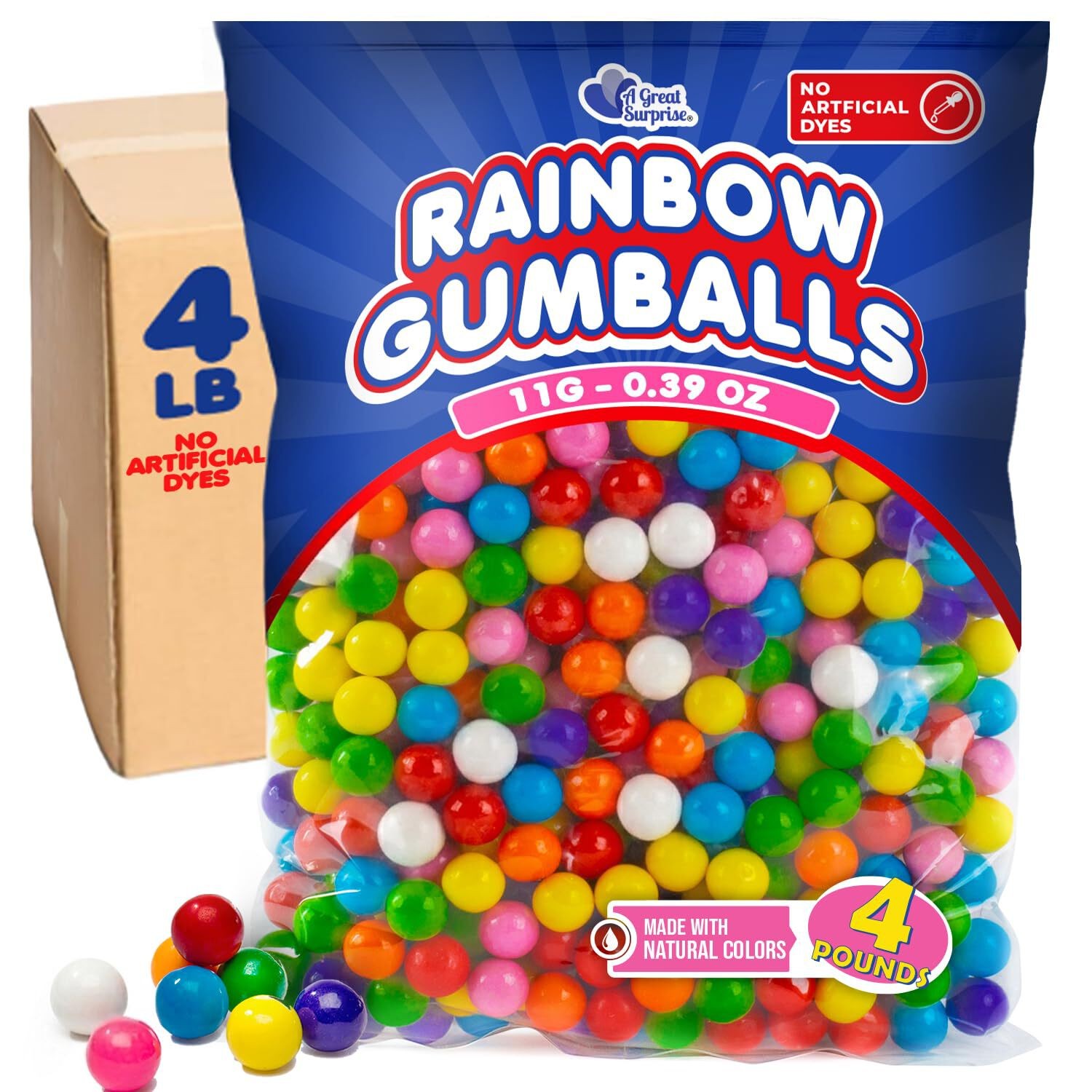 Bulk Mini Gumballs 1/2 Inch, 4 LB Bag Rainbow Naturally Colored Gum No Artificia gallery