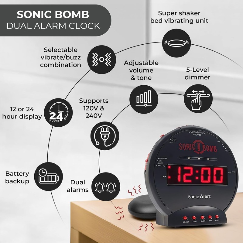 Sonic Bomb Extra Loud Alarm Clock with Bed Shaker Ideal for Heavy Sleepers NIB gallery