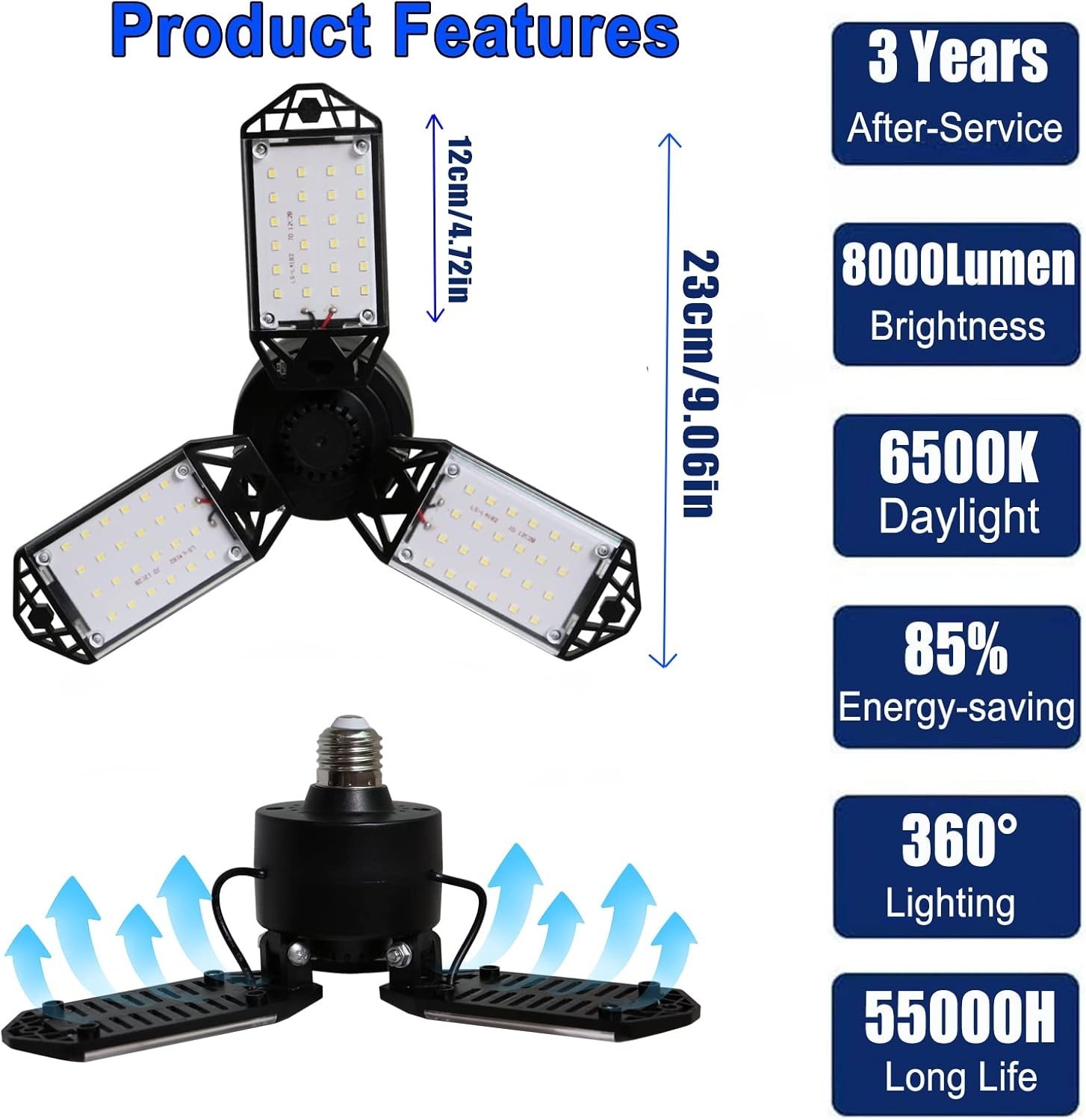 Strong Triburst Multi-Directional 8000 Lumen Super Bright LED Garage Defo Light gallery