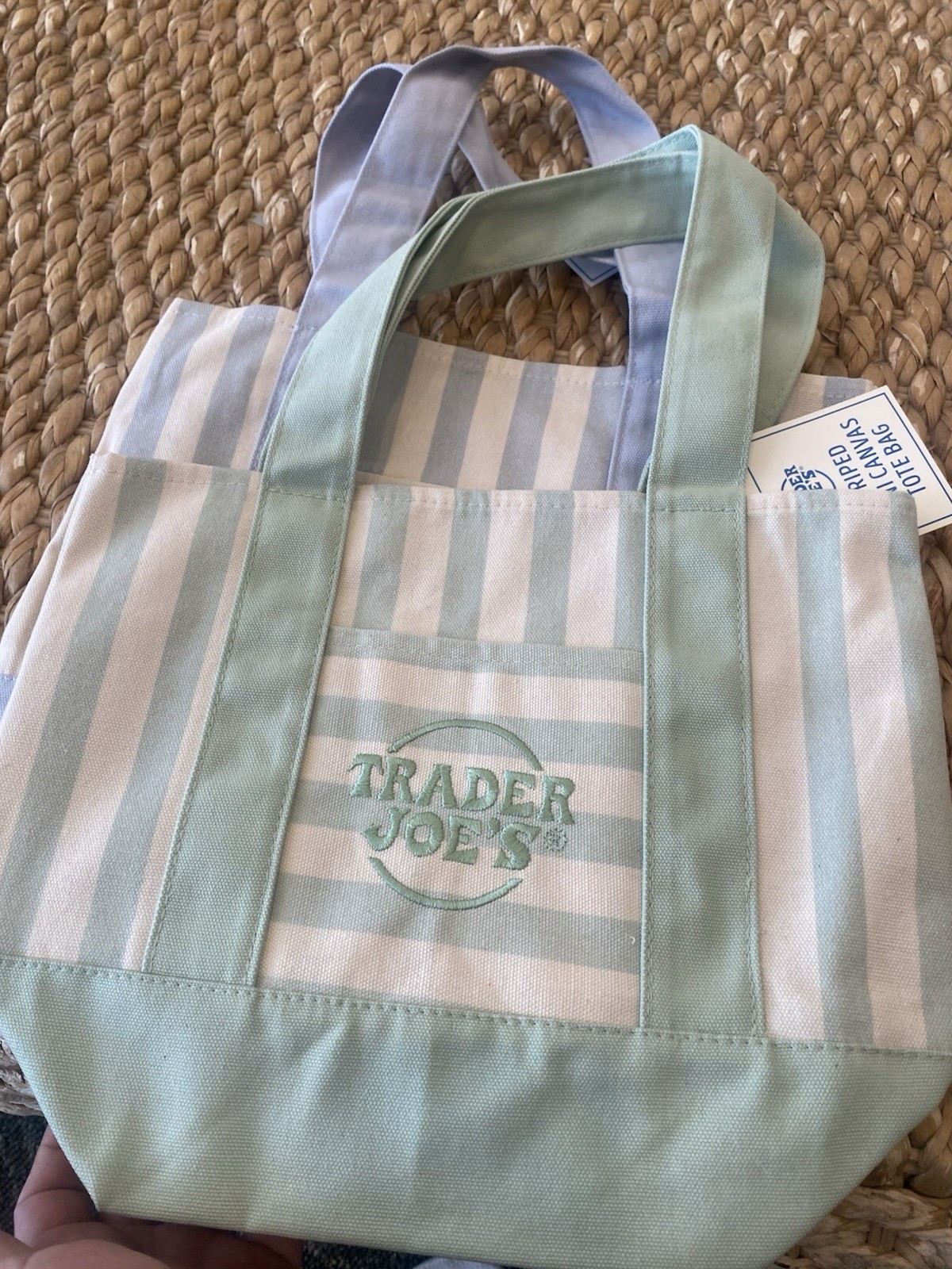 Trader Joe’s Mini Pastel Stripe Canvas Tote Bag Limited Edition Set Of 4 gallery