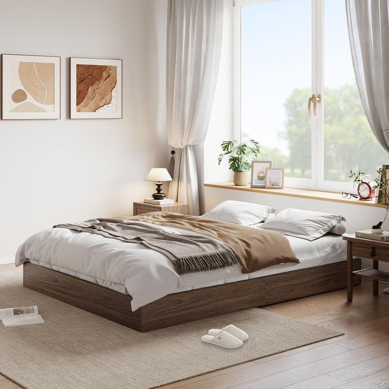 Queen Size Solid Wood Platform Bed, Modern Minimalist Floor-Standing Design with gallery