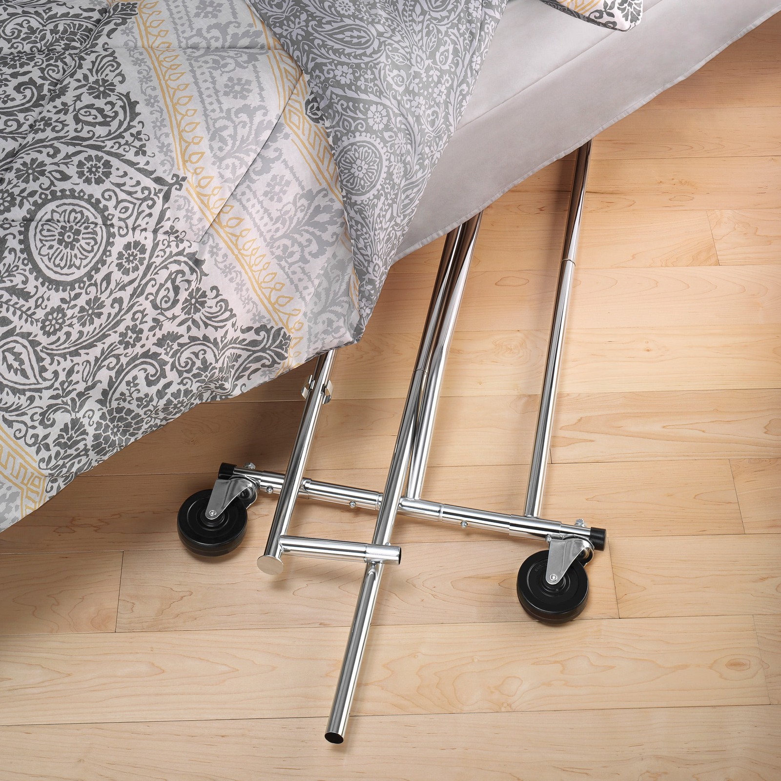 Whitmor Rolling Folding Garment Rack, Adjustable Width 51-74.5 in, Height 66-71 gallery