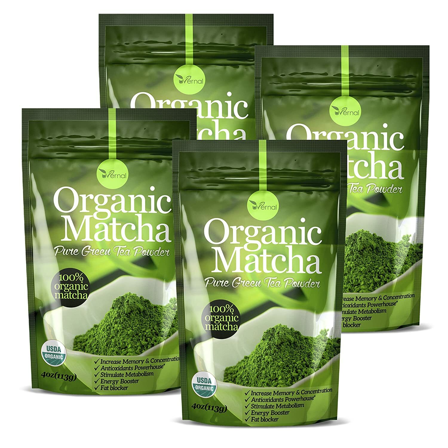 Organic Matcha Green Tea Powder for Latte Unsweetened Culinary Grade 4 Pack gallery
