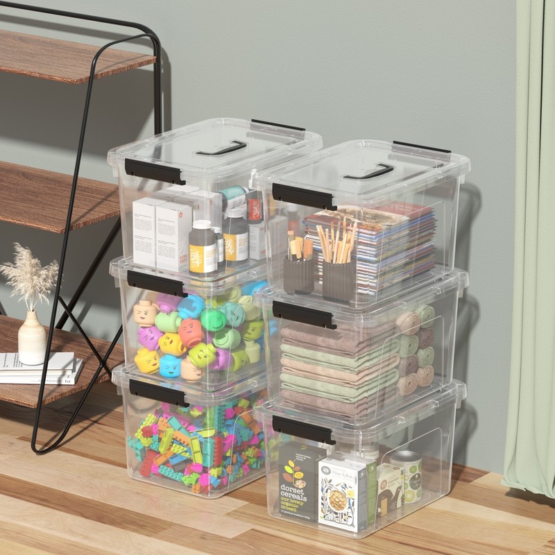 6PCS 12 Quart Latching Storage Box Stackable Bin w/ Latch Lid Plastic Container gallery