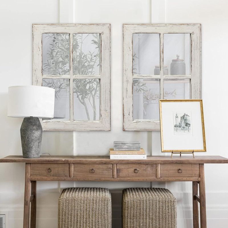 Rustic Small Window Pane Mirror Wall Decor 11 x 16 inches Hanging Style 1 gallery