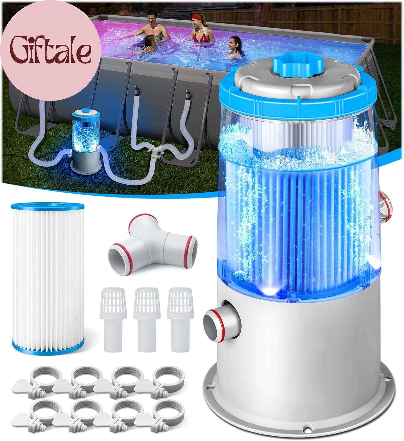 1000 GPH Light-Up Pool Filter Pump for above Ground Pool|Built-In Blue LED Light gallery