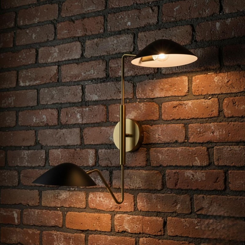 Mid Century Modern Adjustable Double Wall Light – Black Brass Sconce for Bedroom gallery