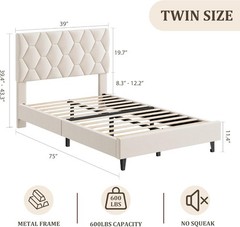 Twin/Full/Queen Size Bed Frame Platform with Upholstered Headboard & Wooden Slat