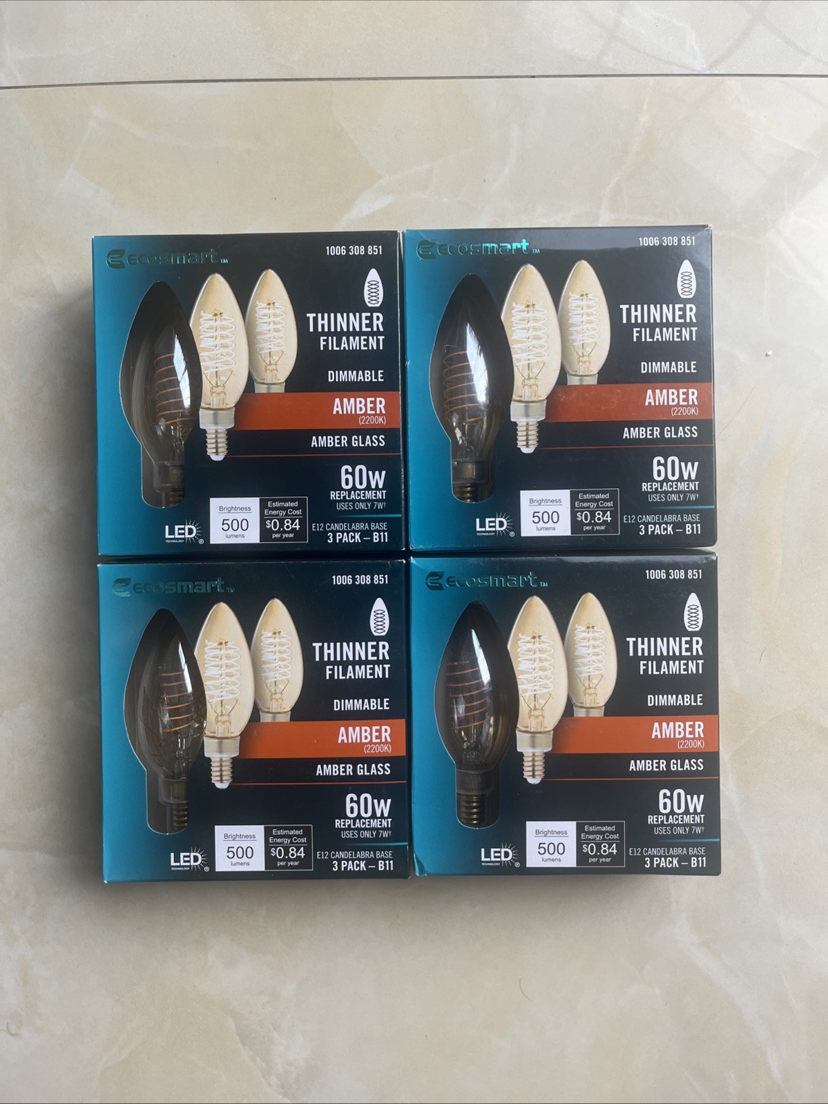 EcoSmart 60W Dimmable Candelabra Filament LED Edison Light Bulb Amber (Lot of 4) gallery