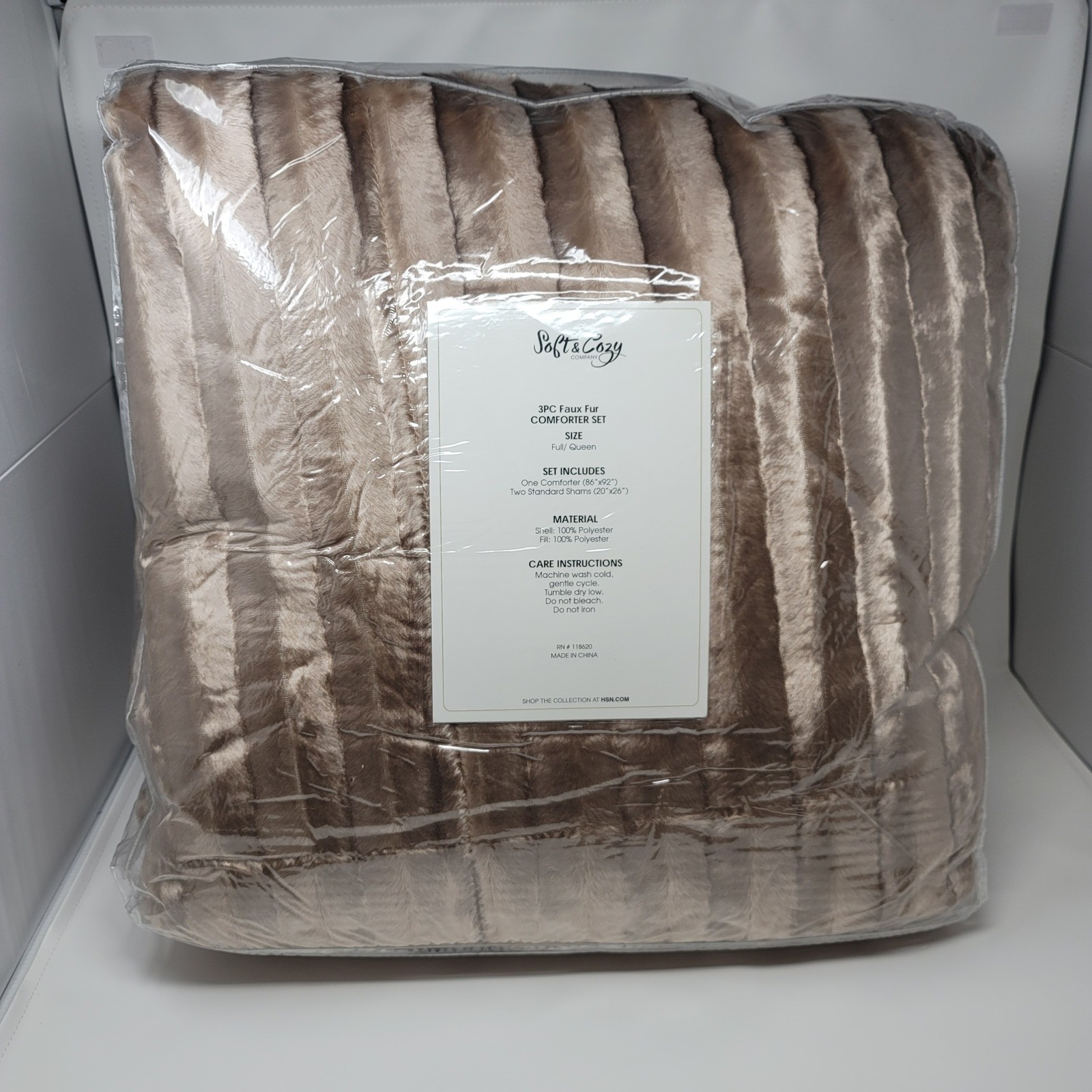 Soft & Cozy Faux Fur 3Pc Comforter Set Full Queen Natural Taupe Mink Reversible gallery