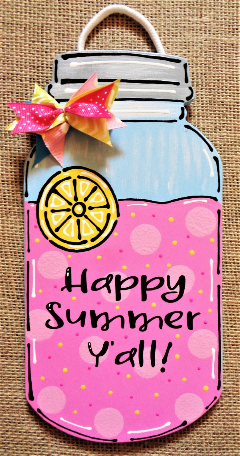 MASON JAR Happy Summer Y'all PINK LEMONADE Sign Plaque Deck Pool Patio Backyard gallery