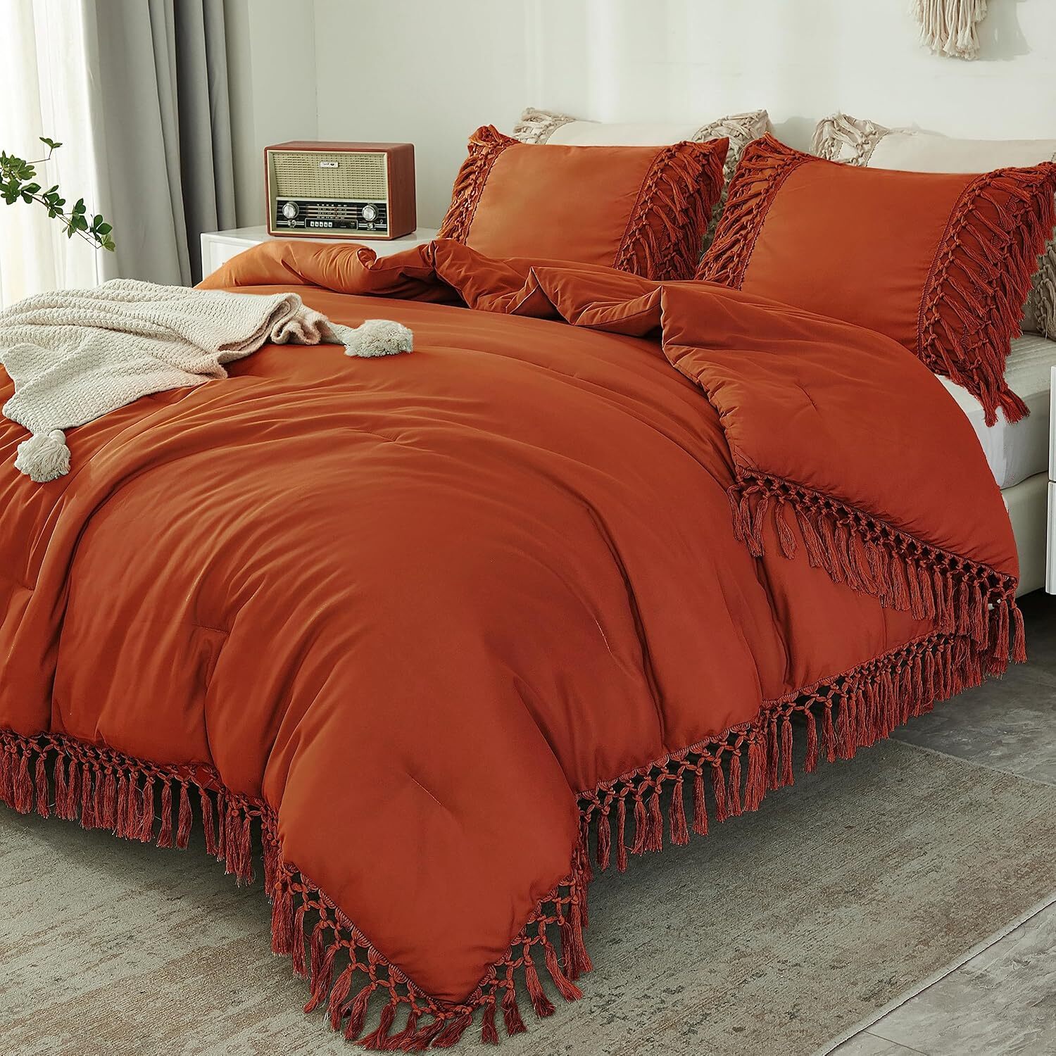 Burnt Orange Comforter Set BohemianTerra Cotta Fringe LightweightFluffy Bedding gallery