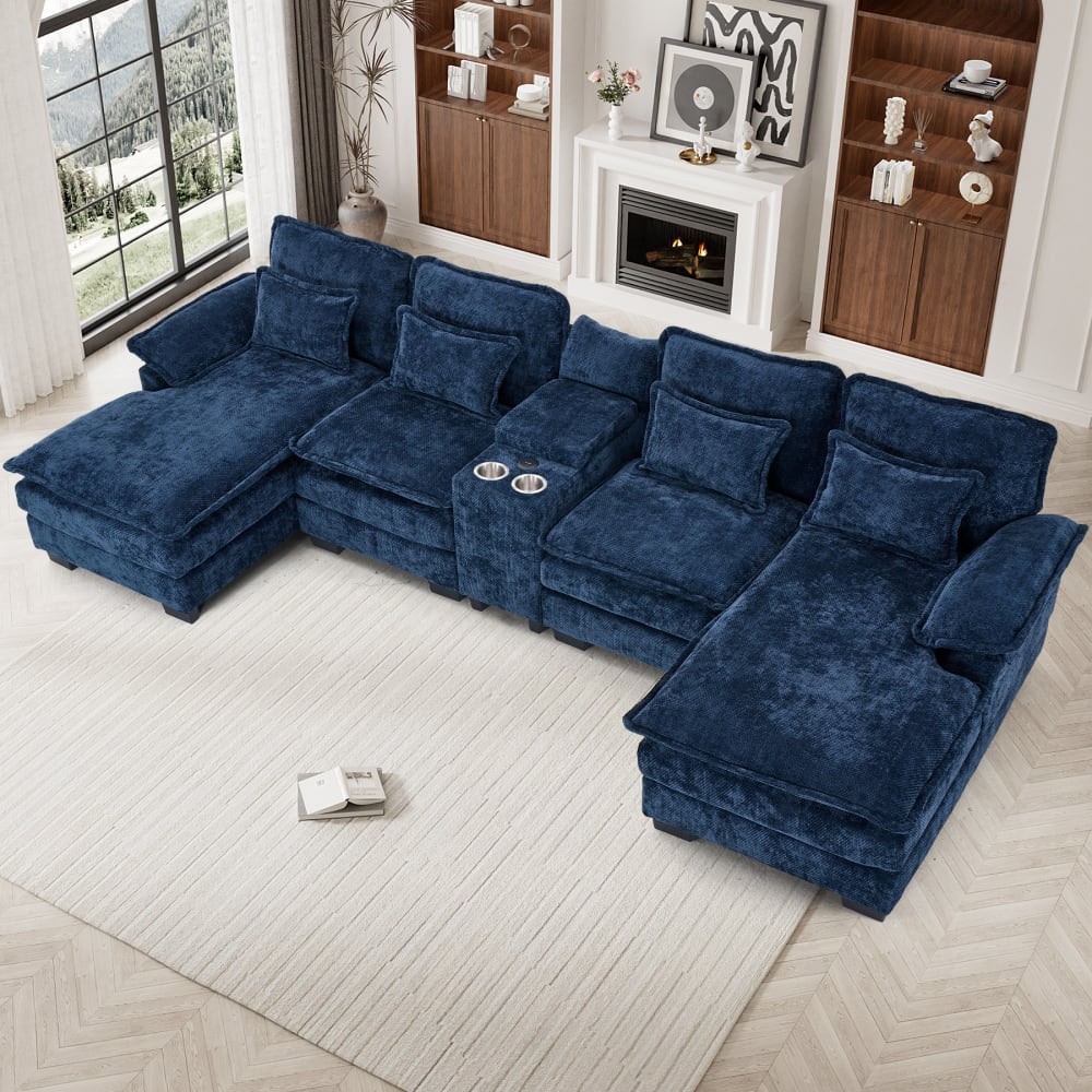 133" U Shaped Cloud Sectional Sofa Extra Deep with Fluffy Double Chaise Lounge gallery