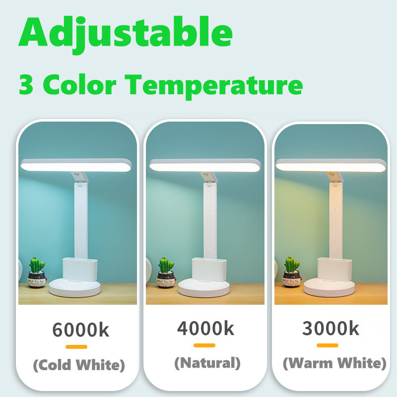 LED Desk Lamp Swing Arm Adjustable Lamp w/ Pen Box Eye-Caring Reading Desk Light gallery