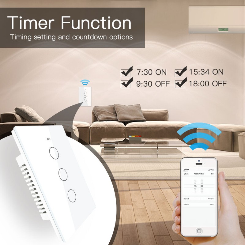 MOES WiFi Smart Light Switch Wall Touch Glass Panel Timer RF433 Alexa Google APP gallery