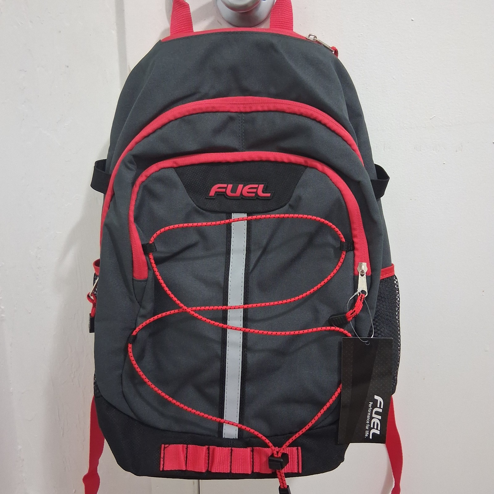 Fuel Black and Red Hiking Backpack Reflective Strip 4 Pockets Polyester