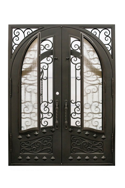 Canton Double Front Entry Wrought Iron Door Rain Glass 62" x 96" Right Active gallery