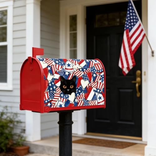 Patriotic Mailbox Covers Magnetic, American 250th Mailbox Cover Decor Black Cat gallery