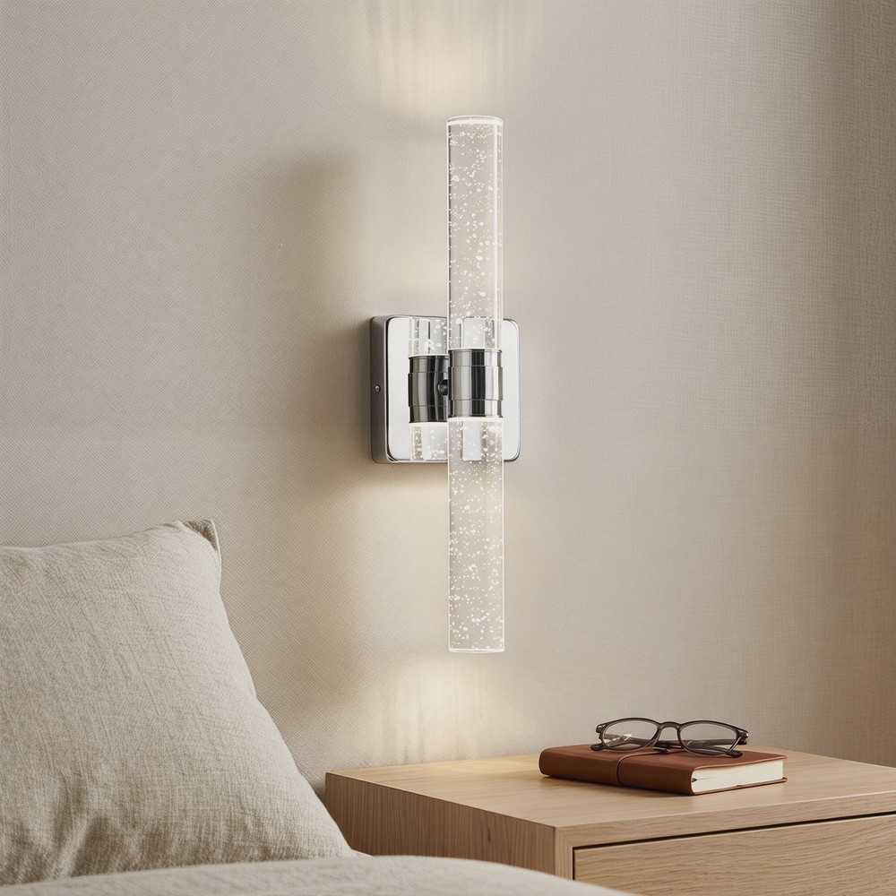 2 Pack 17 inch Chrome Crystal Wall Light Modern Dimmable Sconce Indoor Fixture