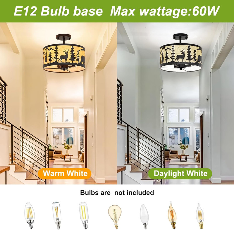 Rustic 3-Light Semi-Flush Mount Ceiling Light with Deer & Bear Design gallery