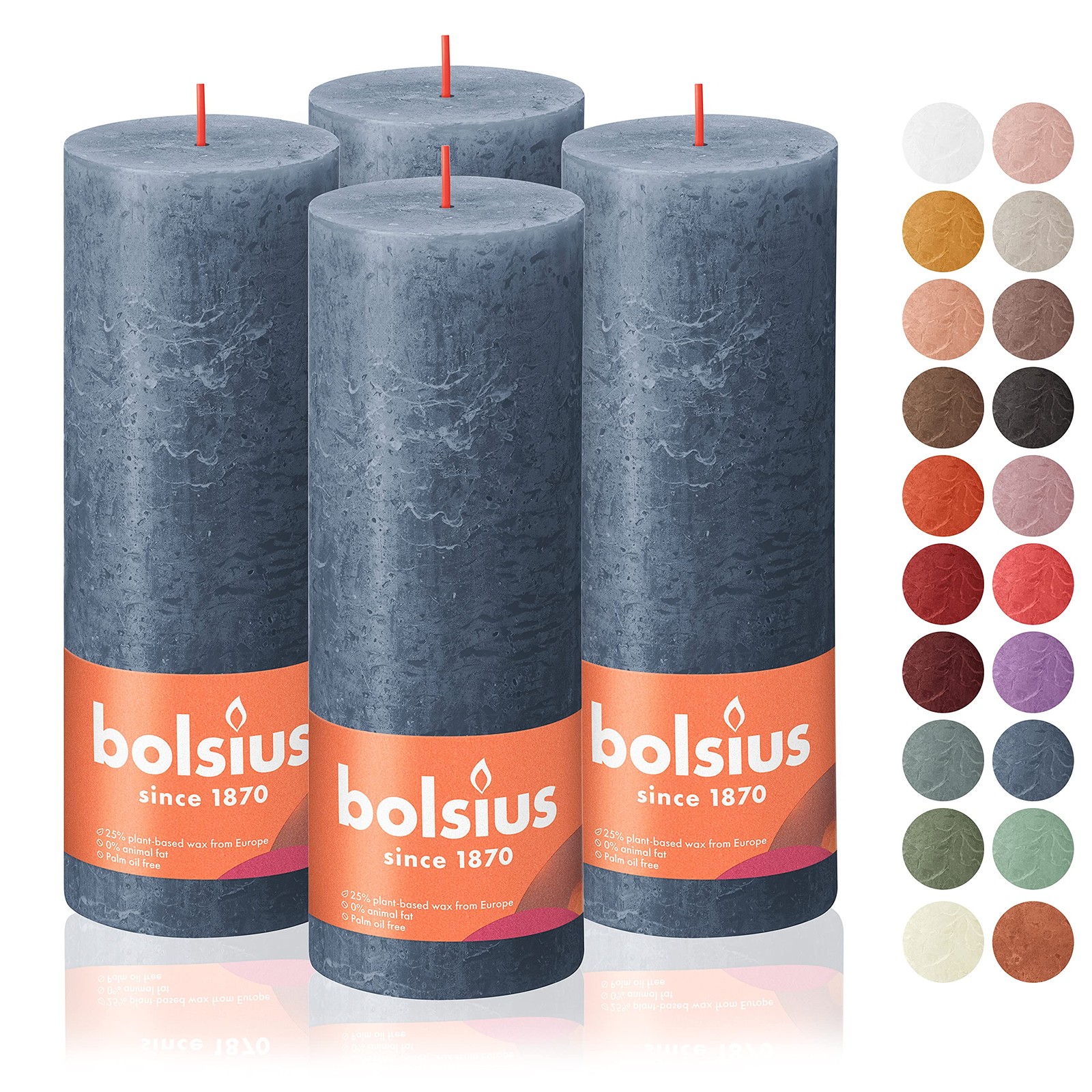 Four Bolsius Rustic Pillar Candle Twighlight Blue 190 x 68mm Burns 85 Hrs NEW gallery