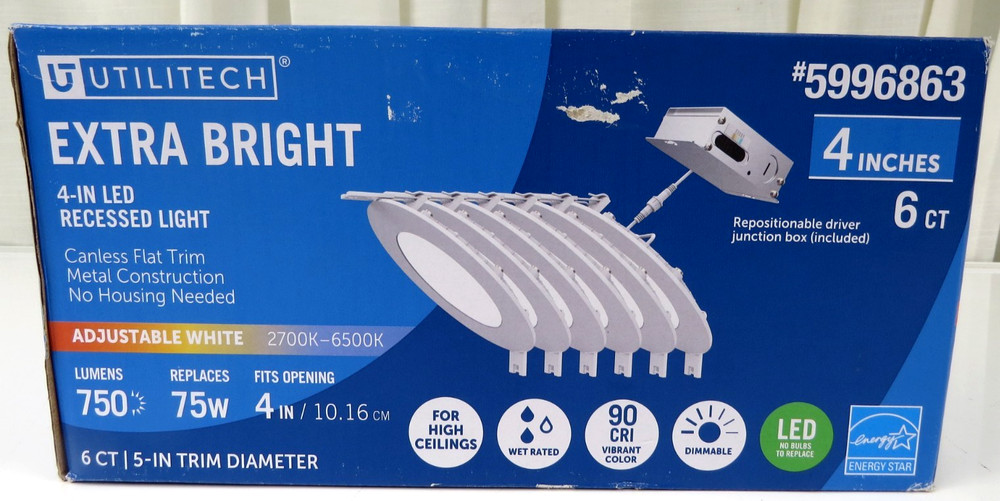 Utilitech Extra Bright 4" LED Recessed Light 6 Count 5996863 750 Lumens