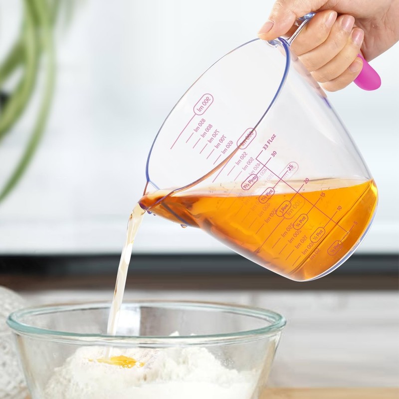 3 transparent plastic liquid measuring cups with dual ounce and milliliter gallery
