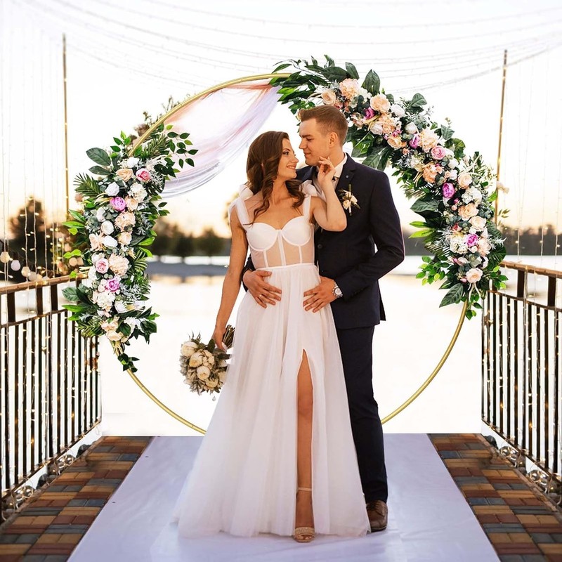 Round Backdrop Stand Circle Arch, 6.5ft Golden Metal Balloon Arch Kit for Par... gallery