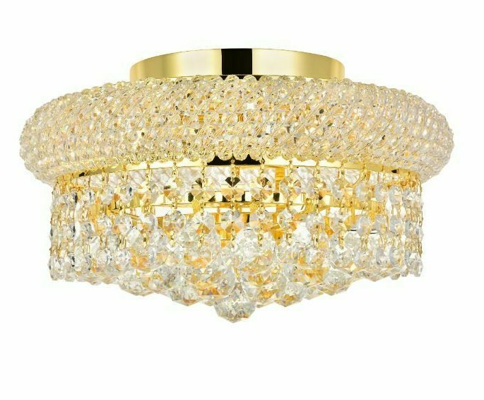 Crystal Flush Mount Chandelier Bedroom Bathroom Hallway Gold 4 Light Fixture 12" gallery