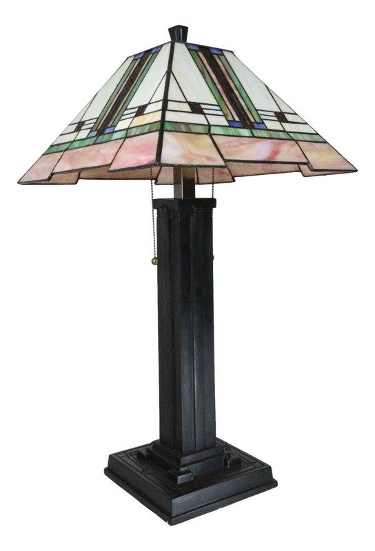 Frank Lloyd Wright Mission Style Pyramid Translucent Glass Side Table Lamp Decor gallery