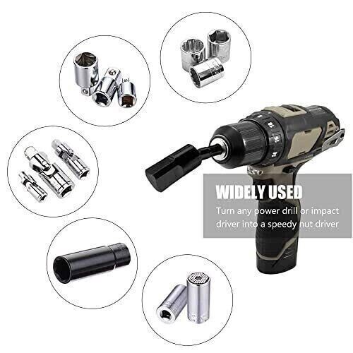 Socket Adapter Set Hex Shank to 1/4" 3/8" 1/2" Impact Driver Drill 3 Pcs Size gallery