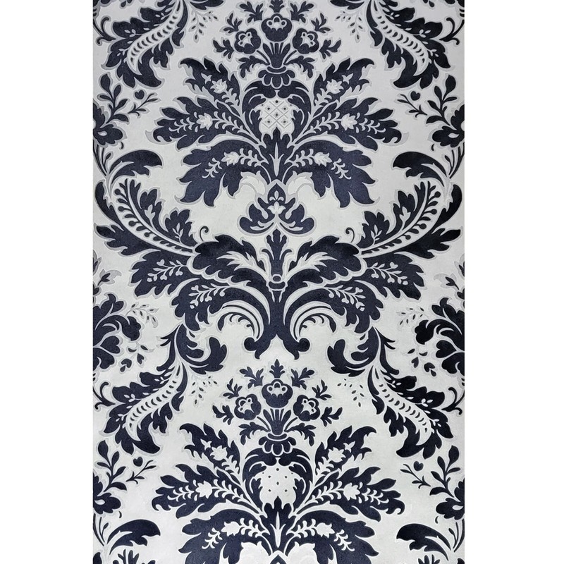 Wallpaper flocking navy blue silver gray metallic Flocked damask velvet flock 3D gallery
