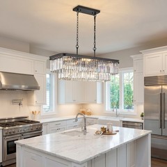 34 in Black Rectangular LED Crystal Chandelier 11 Light Pendant Kitchen Fixture