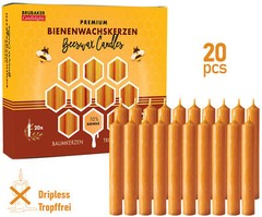 BRUBAKER 10% Beeswax Tree Candles – Pack of 20 – Honey Colored – 3.74″