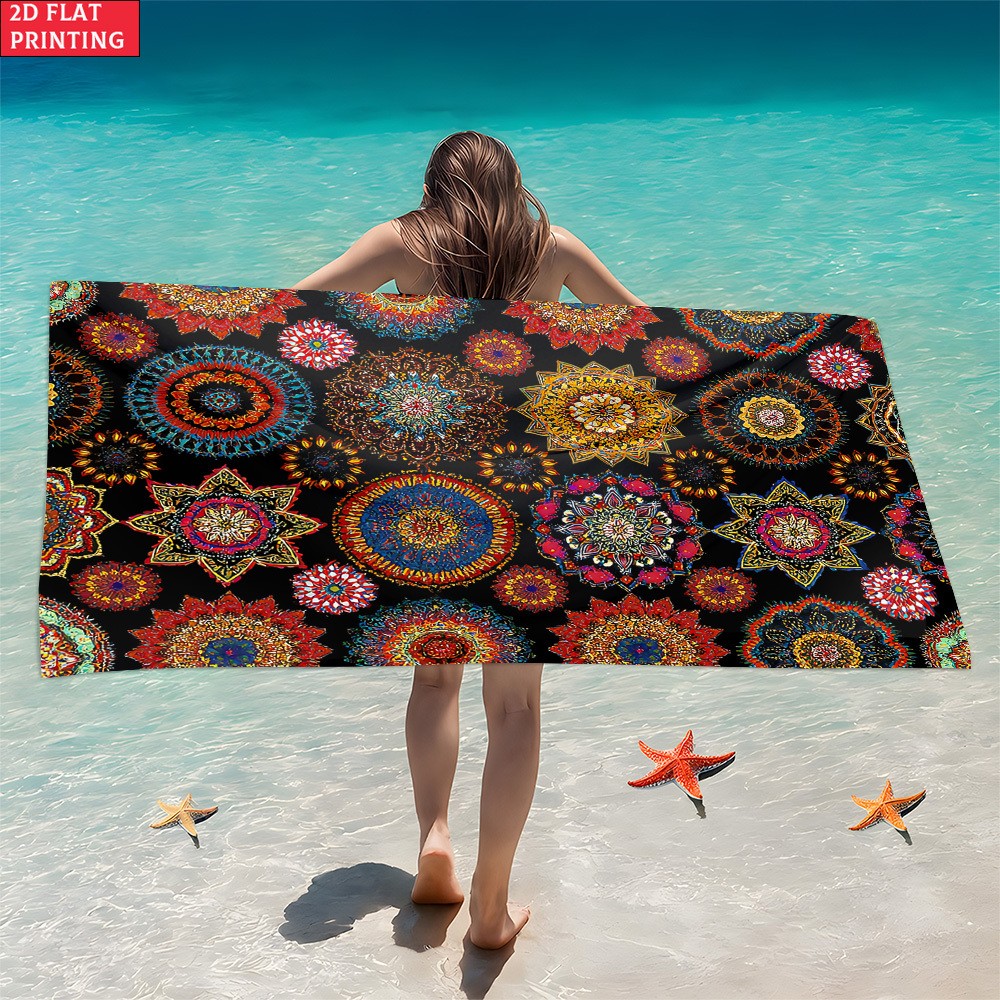 2d Flat 1pc Vibrant Mandala Pattern Extra Large Beach Towel - Ultra Soft & Qui gallery