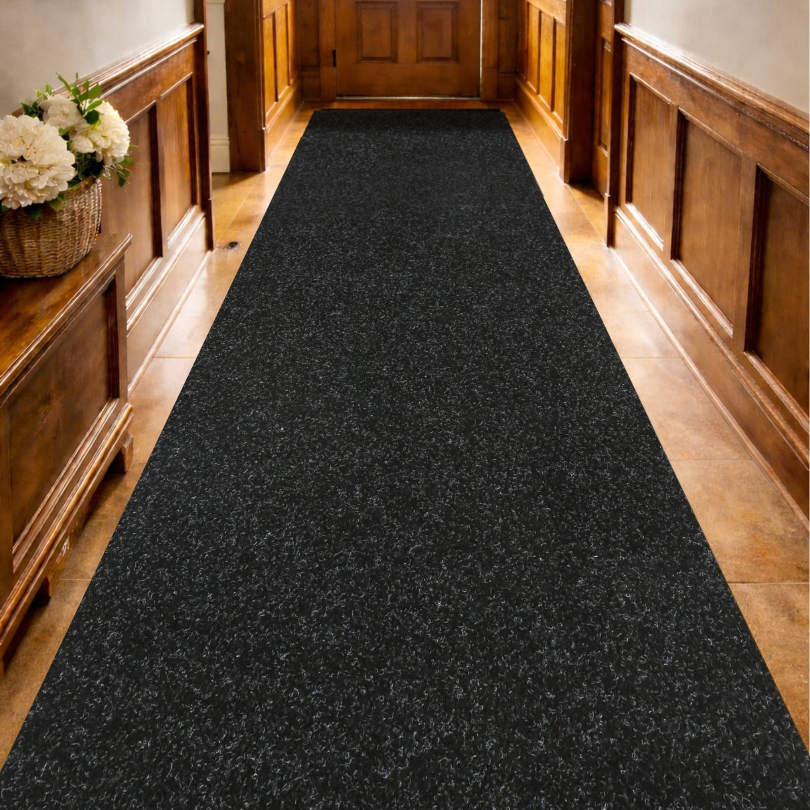 Black Runner Rug 2-6ft Wide Non Slip Rubber Back Washable Hallway Kitchen Carpet gallery