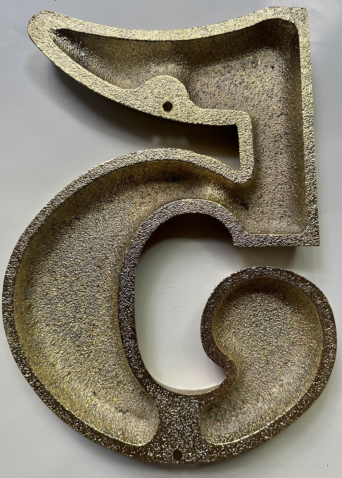 FIVE 5 POLISHED BRASS PLATED METAL HOUSE ADDRESS NUMBER, 6" HIGH 1.5 POUNDS NEW gallery