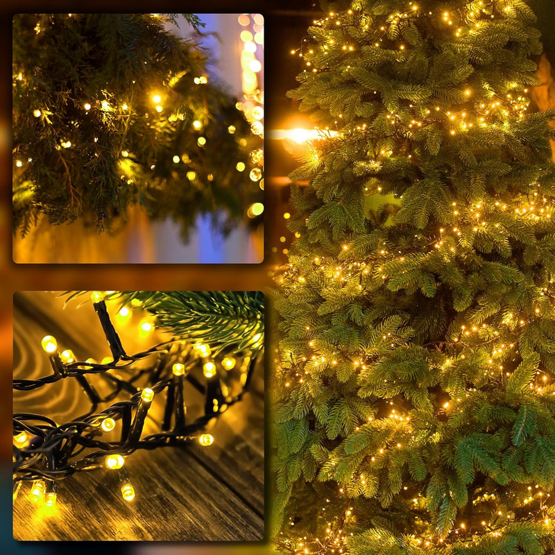 Solar String Lights 72FT 200 LED, 8 Modes, IP65 Waterproof, Warm White, 2 Pack gallery