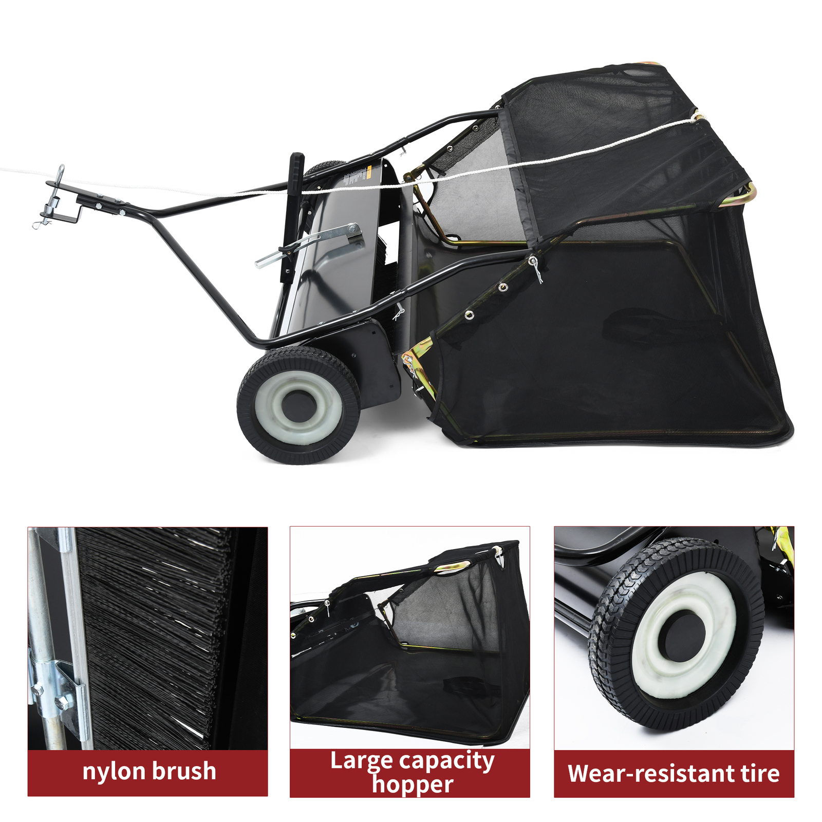 42" Tow Behind Lawn Sweeper Leaf Collector Sweeper for Lawn 20 Cu FT Capacity gallery