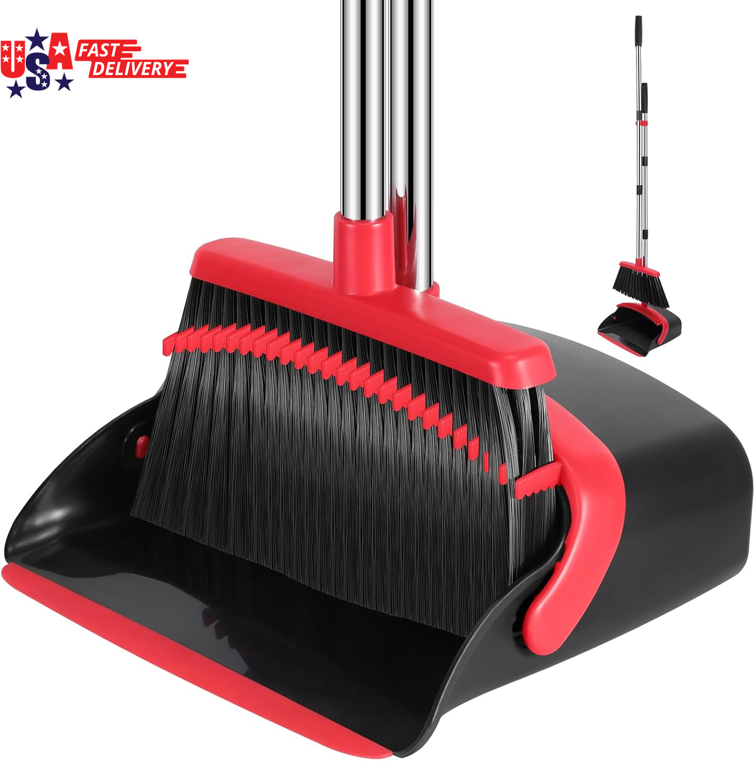 Broom and Dustpan Set, 52-In Long Adjustable Handle Broom Dustpan Combo with Dus gallery